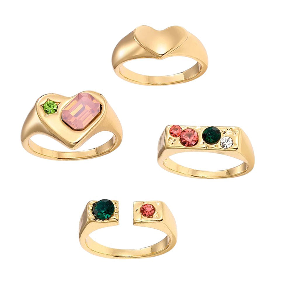 GEMSTONE HEART RING SET: VIBRANT GEMSTONES CHARM SCHOOL AESTHETIC