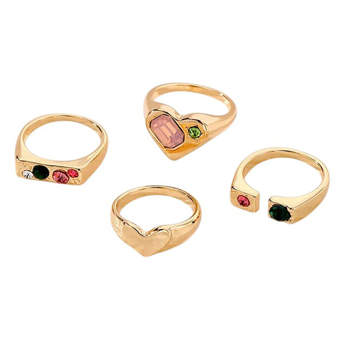 GEMSTONE HEART RING SET: VIBRANT GEMSTONES CHARM SCHOOL AESTHETIC
