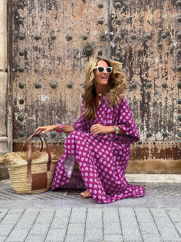 Geometric Collage Puff Sleeve Dress Street Holiday Women’s Clothing