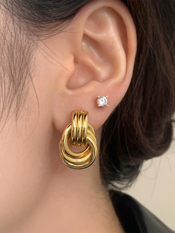 Geometric multi-layer hoop earrings earrings new style women’s fashion versatile accessories - Golden / FREESIZE
