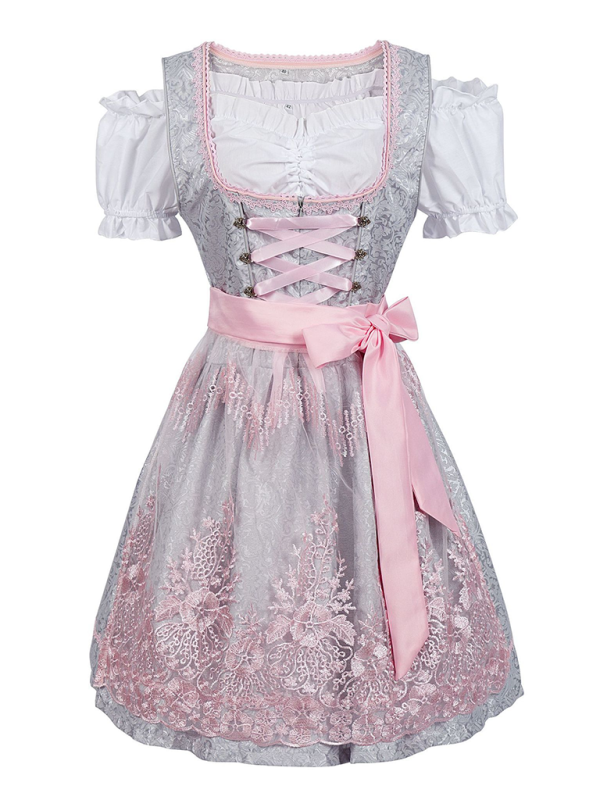 German Munich Oktoberfest gray and pink lace dress stage costume - Grey / S