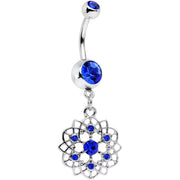 Royal Blue Gem Twist Flower Dangle Belly Ring