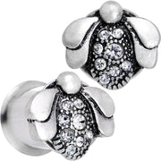 00G Clear Gem Steel Allow Me Ladybug Double Flare Tunnel Plug Set