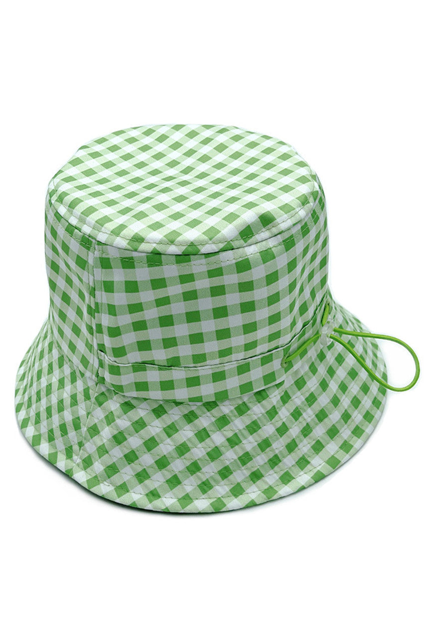 GINGHAM PATTERN DARW STRING BUCKET HAT