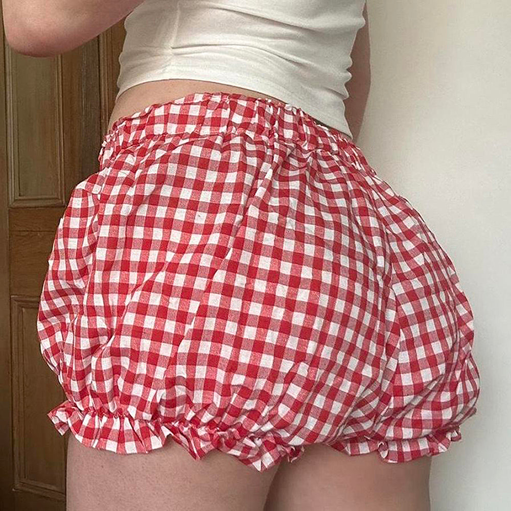 GINGHAM SHORTS RED WHITE CHECK PRINT VINTAGE-INSPIRED GINGHAM