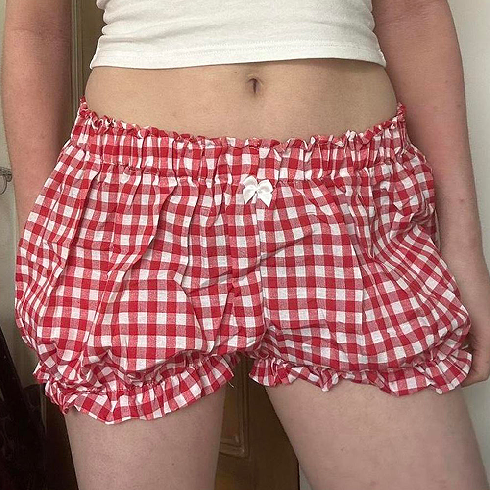 GINGHAM SHORTS RED WHITE CHECK PRINT VINTAGE-INSPIRED GINGHAM