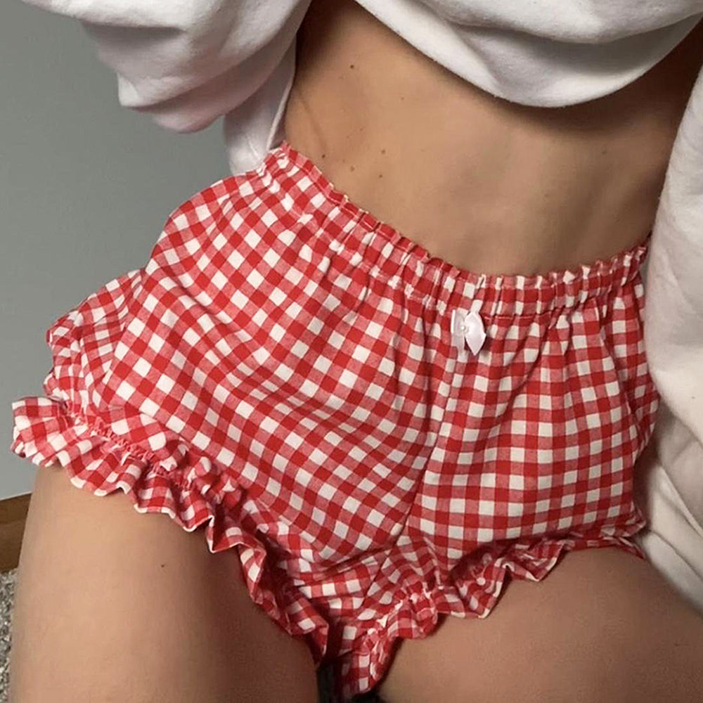 GINGHAM SHORTS RED WHITE CHECK PRINT VINTAGE-INSPIRED GINGHAM