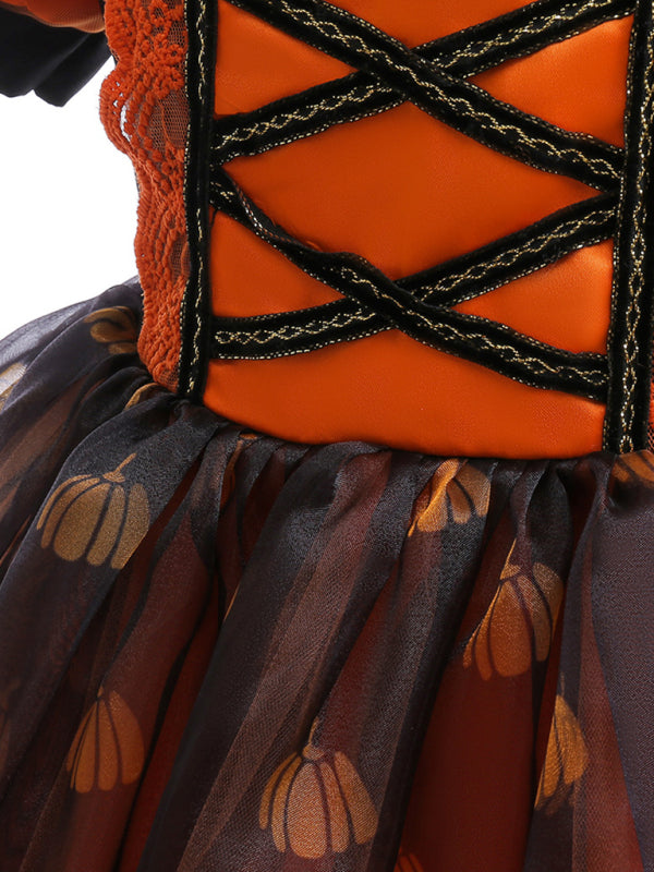 Girls’ Halloween Pumpkin Witch Dress