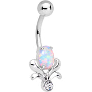 White Synthetic Opal Tender Tulip Flower Belly Ring