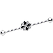 Clear Gem Pinwheel Flower Industrial Barbell 38mm
