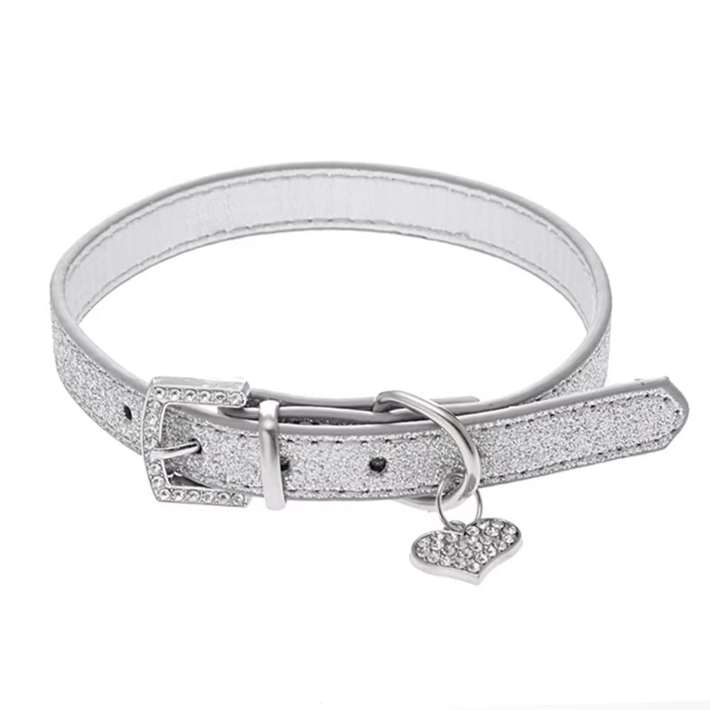 GLITTER CHOKER HEART CHARM PET COLLAR: RHINESTONE HEART