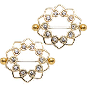 1 inch Clear Gem Gold Anodized Always Angelic Halo Heart Nipple Shield Set