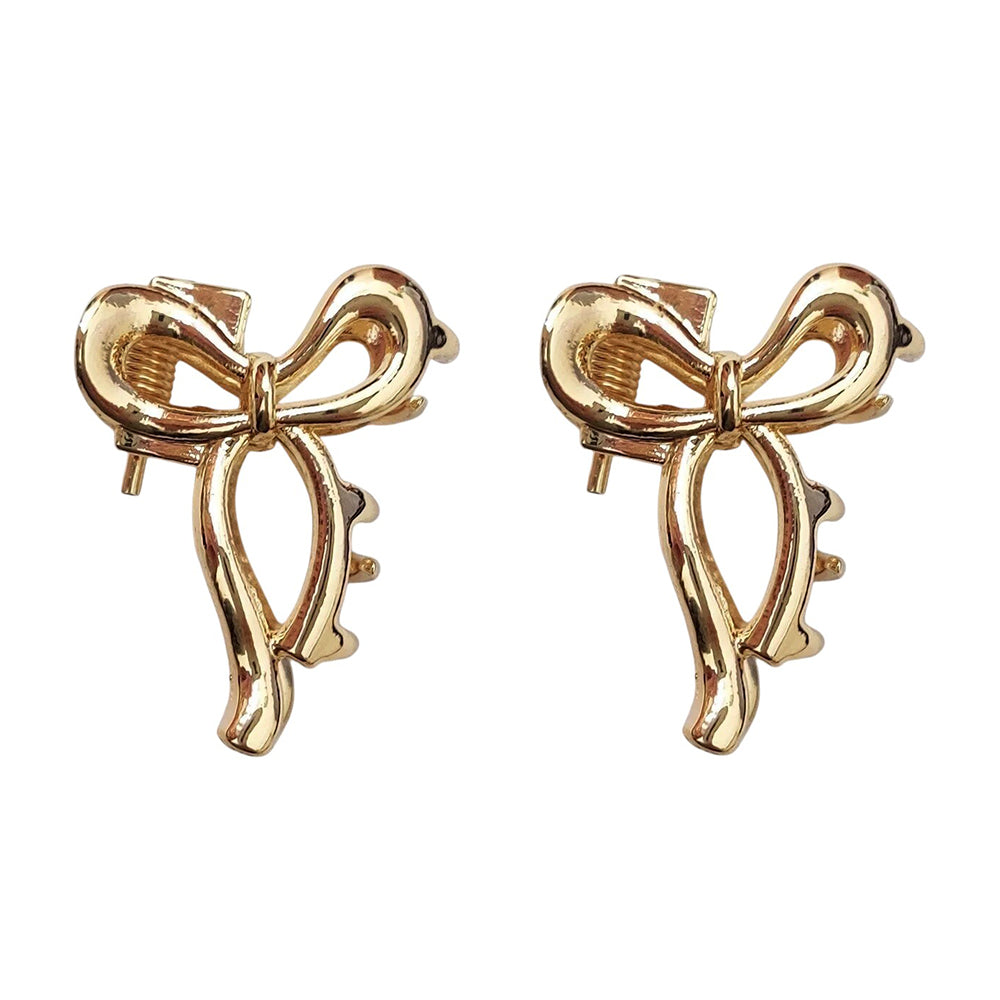 GOLD BOW HAIR CLAW CLIPS, MINI BOW HAIR, TWO PIECE SET