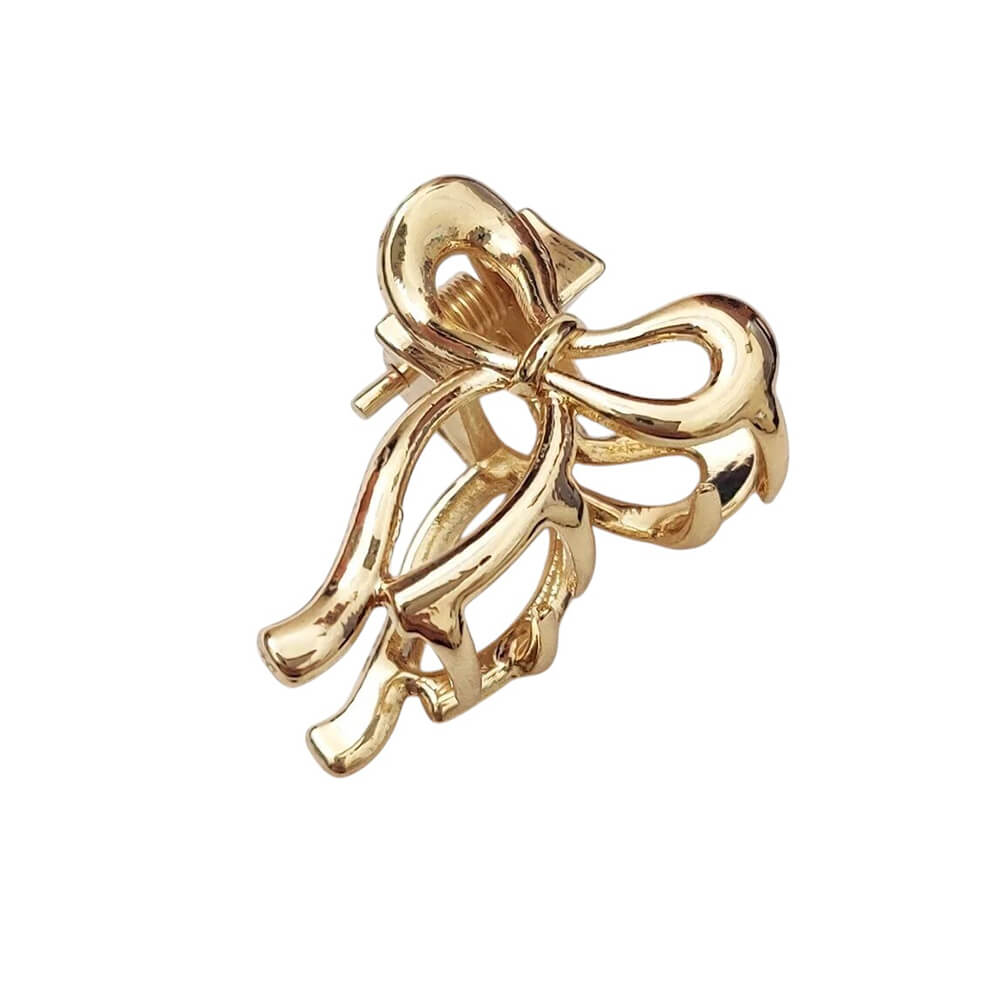 GOLD BOW HAIR CLAW CLIPS, MINI BOW HAIR, TWO PIECE SET