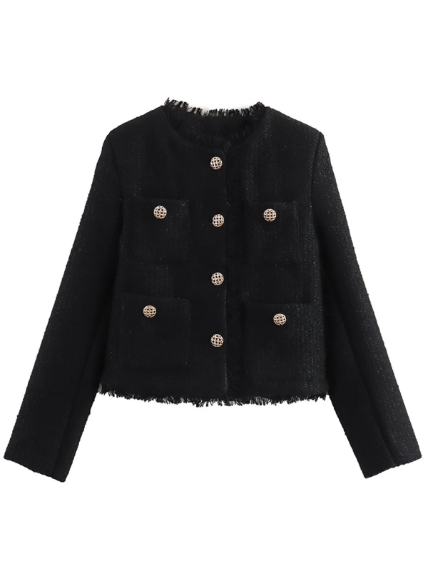 Gold Button Slub Jacket - Black / XS