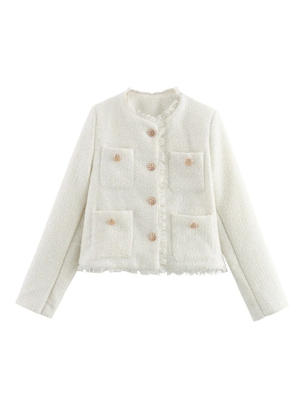 Gold Button Slub Jacket - White / XS