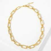 Gold Dipped Textured Rectangle Link Chain Necklace