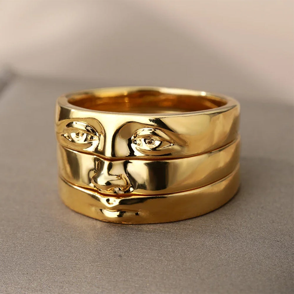 GOLD FACE RING SET ABSTRACT FACE