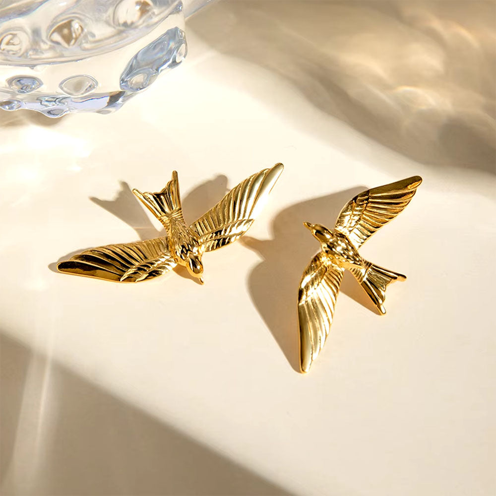 GOLD FLYING BIRD AESTHETIC EARRINGS PAIR