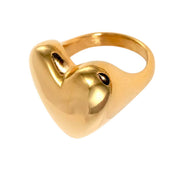 GOLD HEART RING CHUNKY HEART GOLD ZINC ALLOY