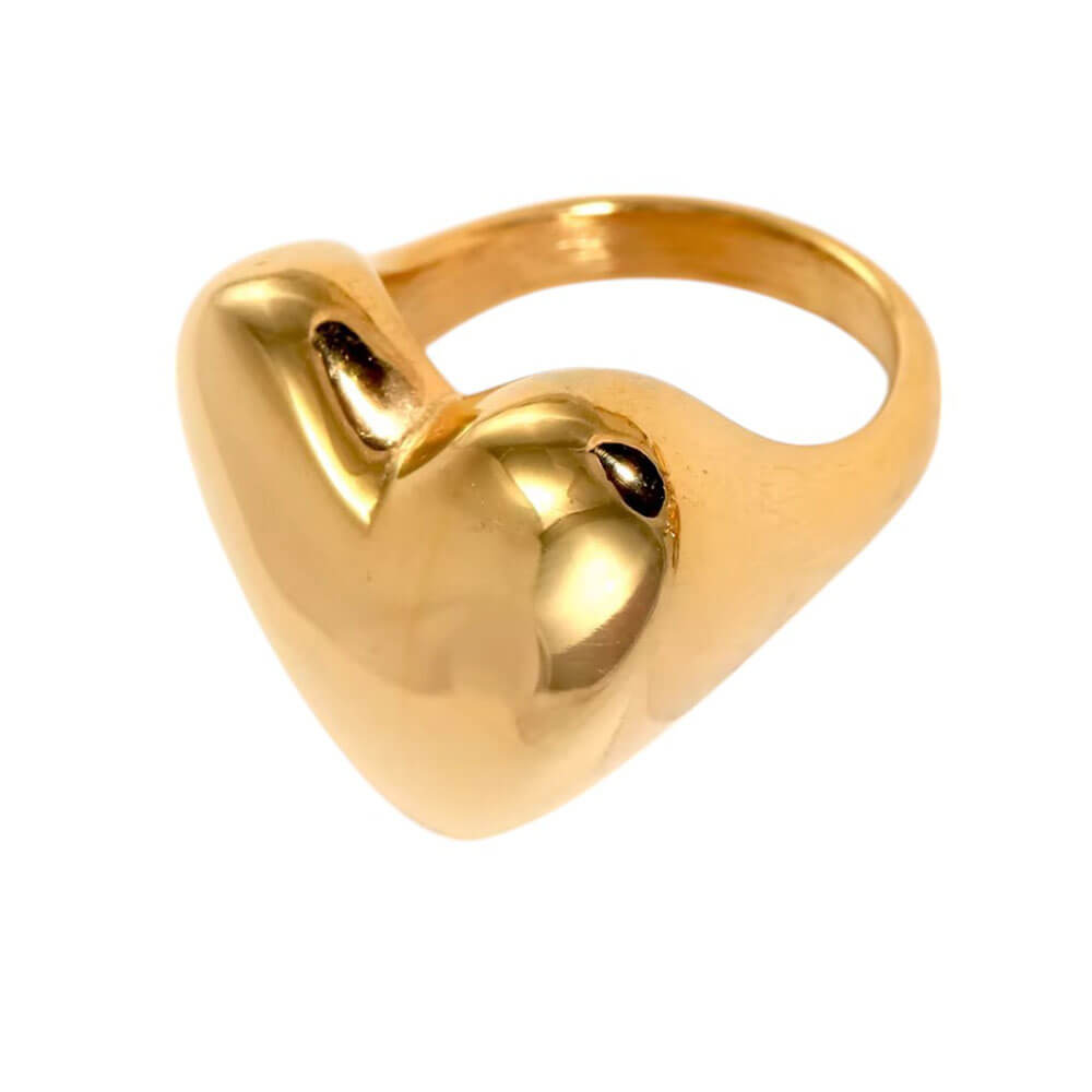 GOLD HEART RING CHUNKY HEART GOLD ZINC ALLOY