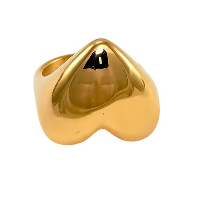 GOLD HEART RING CHUNKY HEART GOLD ZINC ALLOY