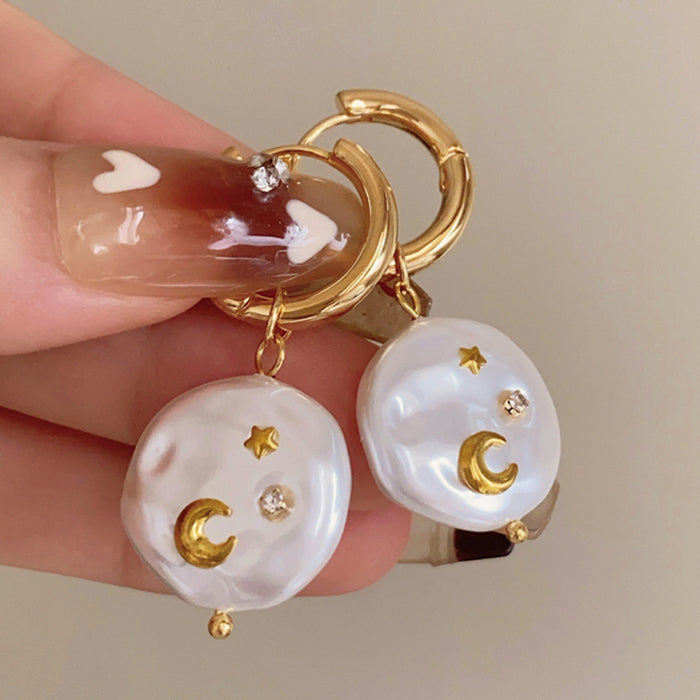 GOLD HOOP EARRINGS PEARL PENDANTS MOONLIGHT AURA EARRINGS