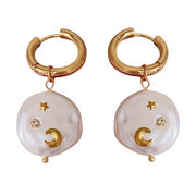GOLD HOOP EARRINGS PEARL PENDANTS MOONLIGHT AURA EARRINGS