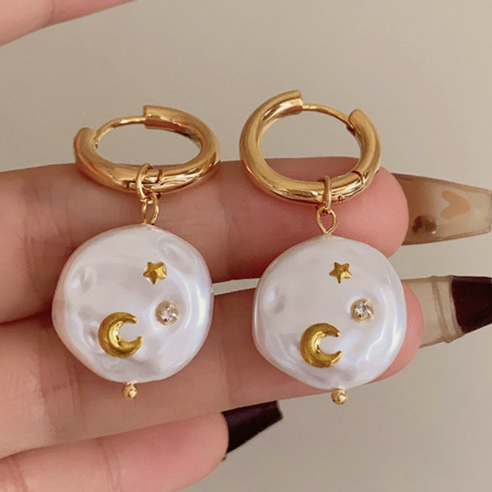 GOLD HOOP EARRINGS PEARL PENDANTS MOONLIGHT AURA EARRINGS