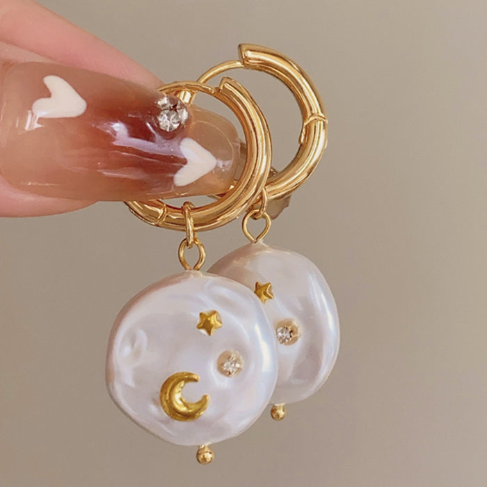 GOLD HOOP EARRINGS PEARL PENDANTS MOONLIGHT AURA EARRINGS
