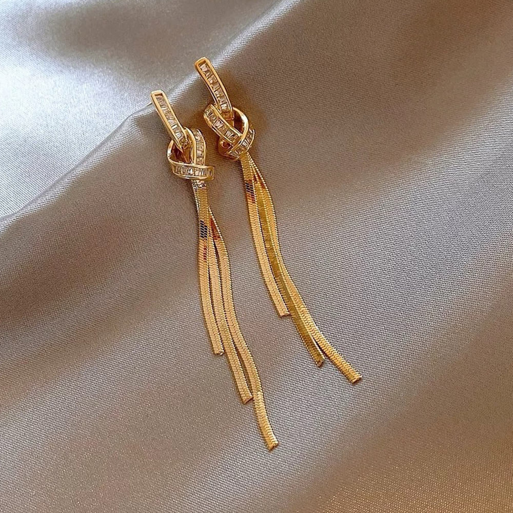 GOLD KNOT TASSEL EARRINGS MINIMALIST KNOT EARRING