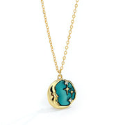 GOLD MOON NECKLACE CELESTIAL PENDANT ENAMEL STARS