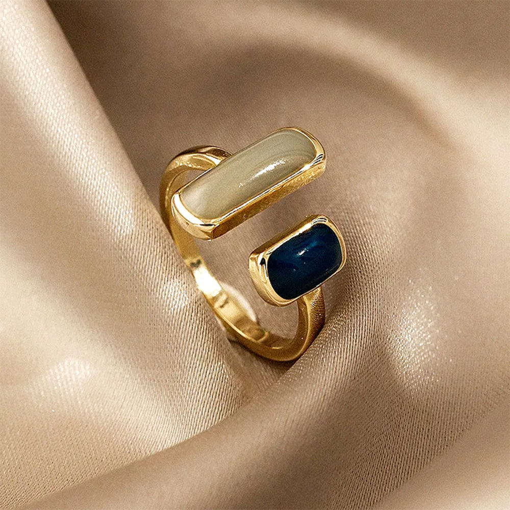 GOLD RING AZURE GRAY STONE