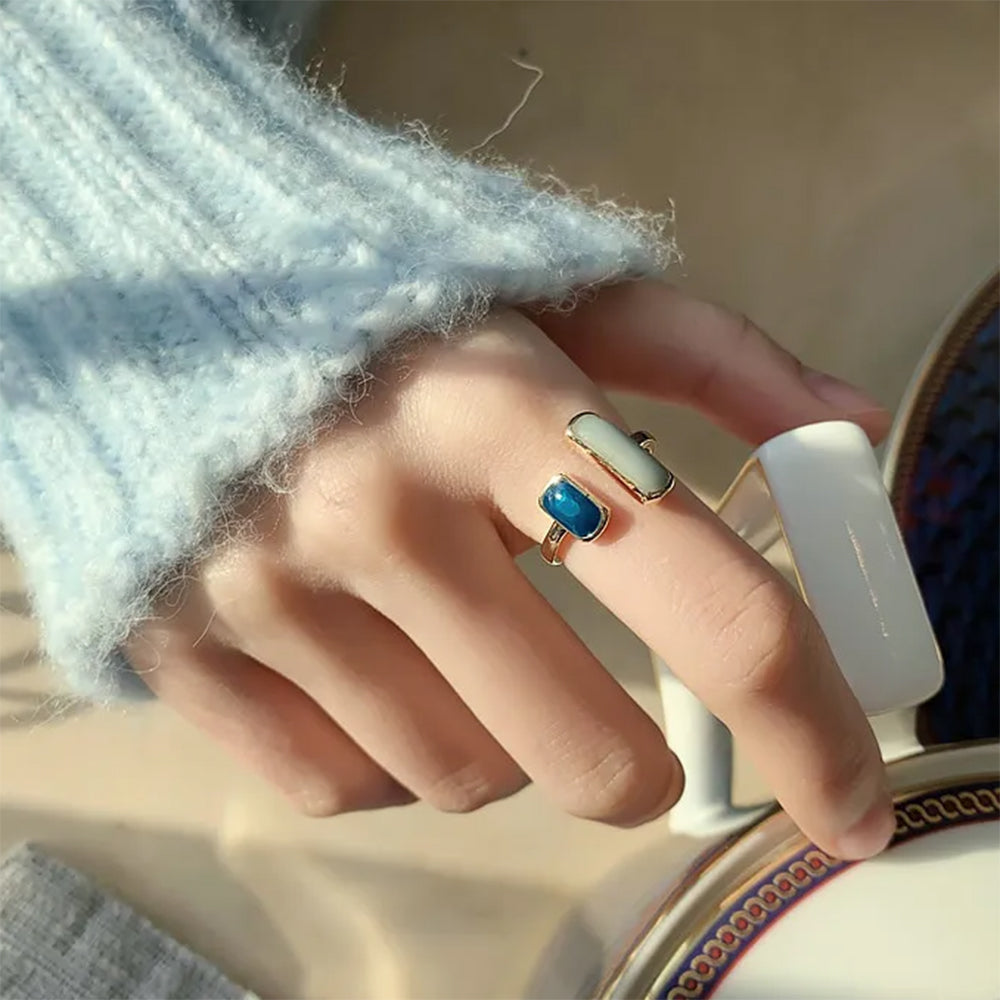 GOLD RING AZURE GRAY STONE