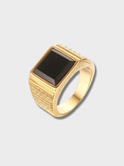 GOLD RING WITH BLACK STONE - STELLAR RING FOR TIMELESS ELEGANCE