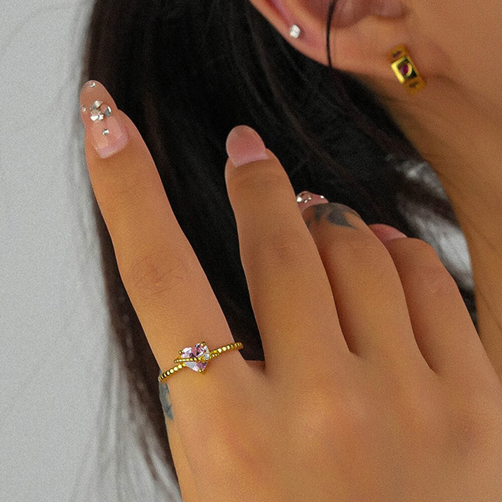 GOLD RING WITH PINK CRYSTAL HEART: ENCHANTING HEART RING