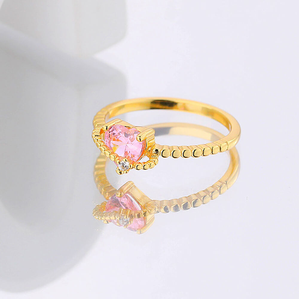 GOLD RING WITH PINK CRYSTAL HEART: ENCHANTING HEART RING