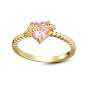 GOLD RING WITH PINK CRYSTAL HEART: ENCHANTING HEART RING