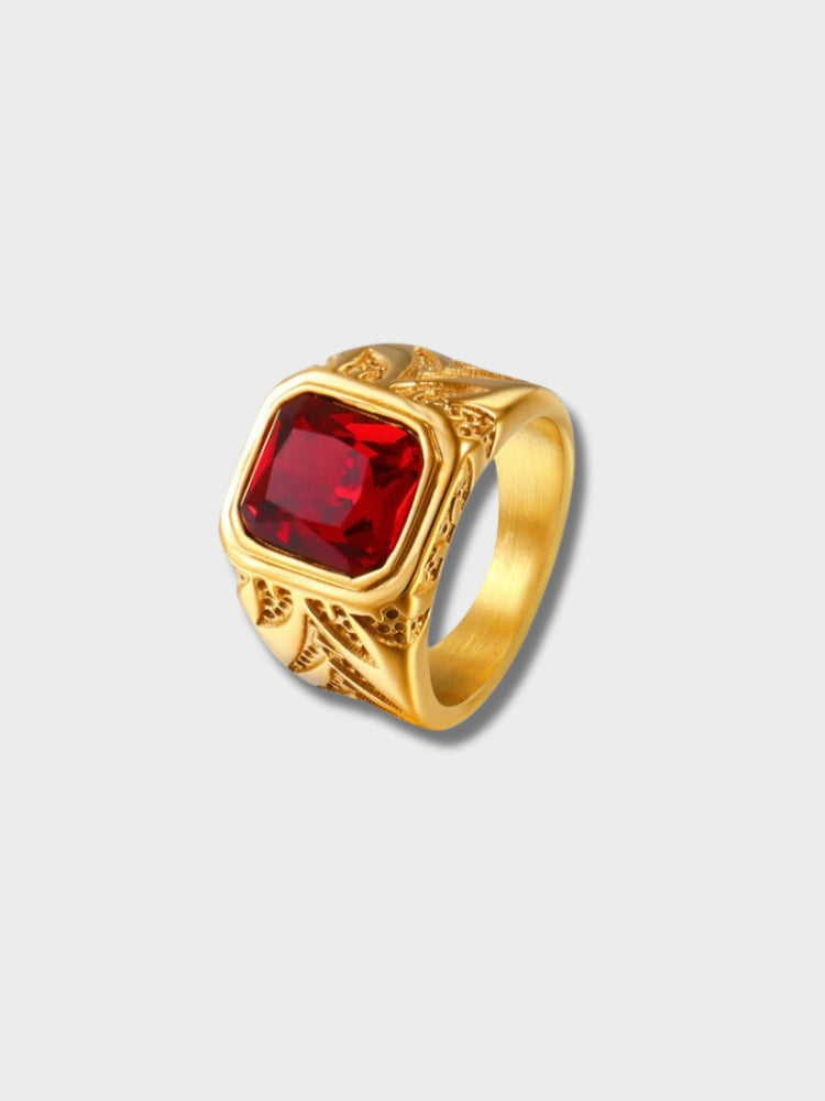 GOLD RING WITH RED GEMSTONE - ELEGANT JEWELRY FOR ANY OCCASION