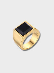 GOLD RING WITH SQUARE BLACK STONE - PORTO SAGE RING