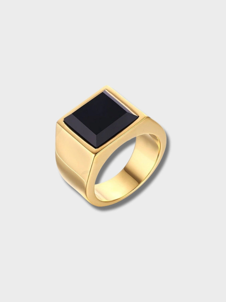GOLD RING WITH SQUARE BLACK STONE - PORTO SAGE RING