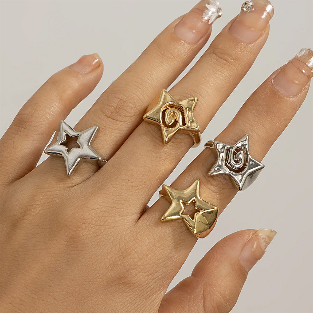 GOLD STAR RINGS SET JEWELRY