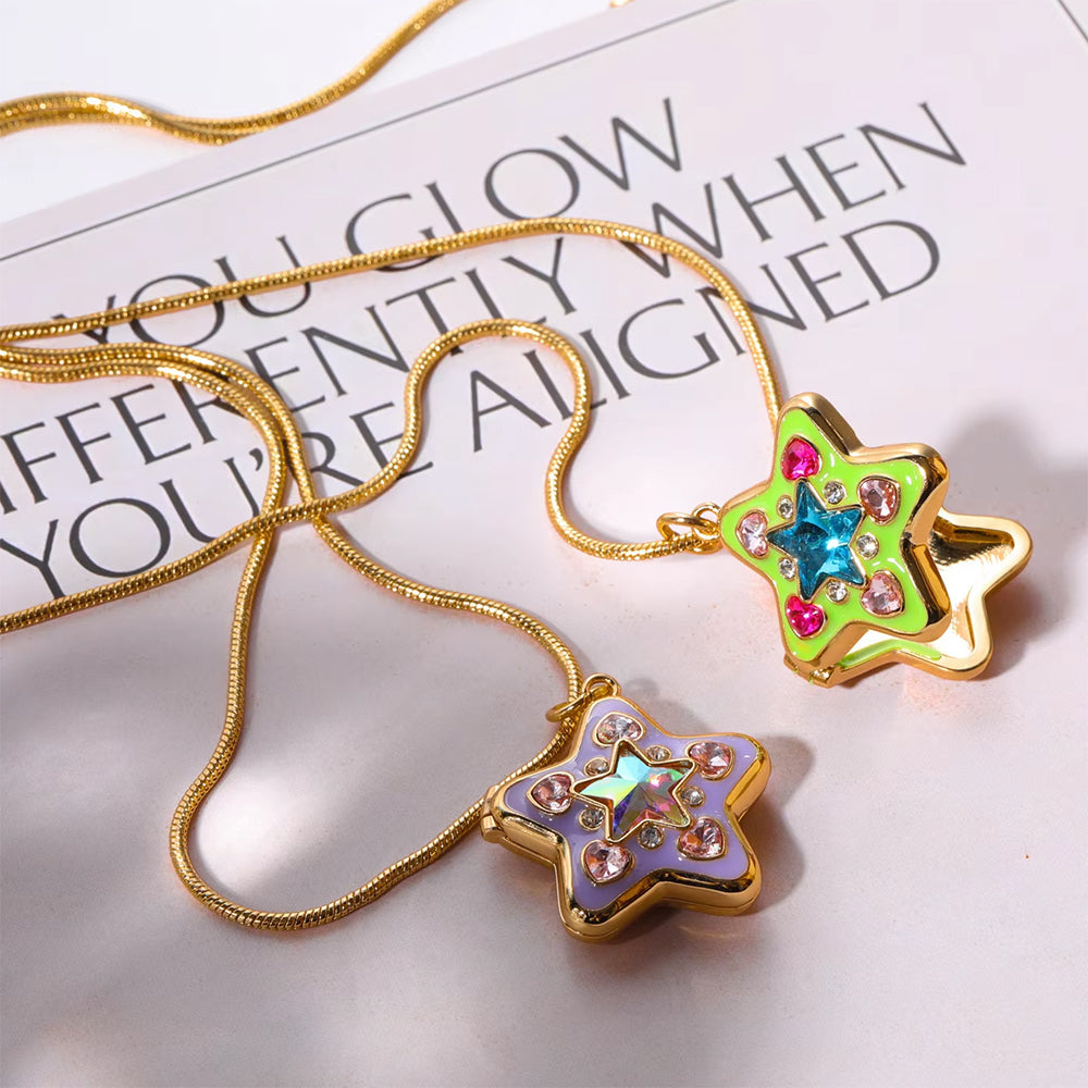 GOLD STAR Y2K AESTHETIC NECKLACE SET WITH ZIRCON STONES