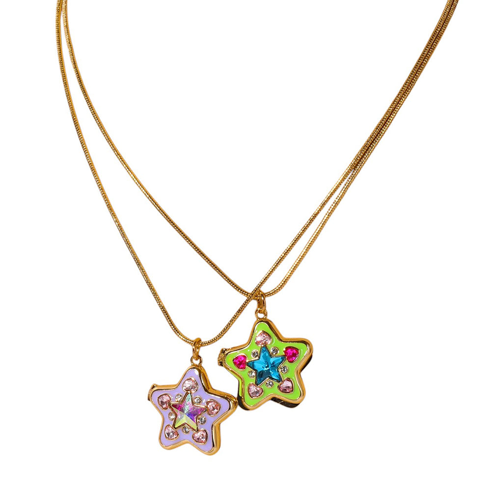 GOLD STAR Y2K AESTHETIC NECKLACE SET WITH ZIRCON STONES