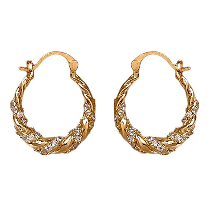 GOLD TWIST HOOP EARRING SPARKLING RHINESTONES INVITED AESTHETIC EARRINGS