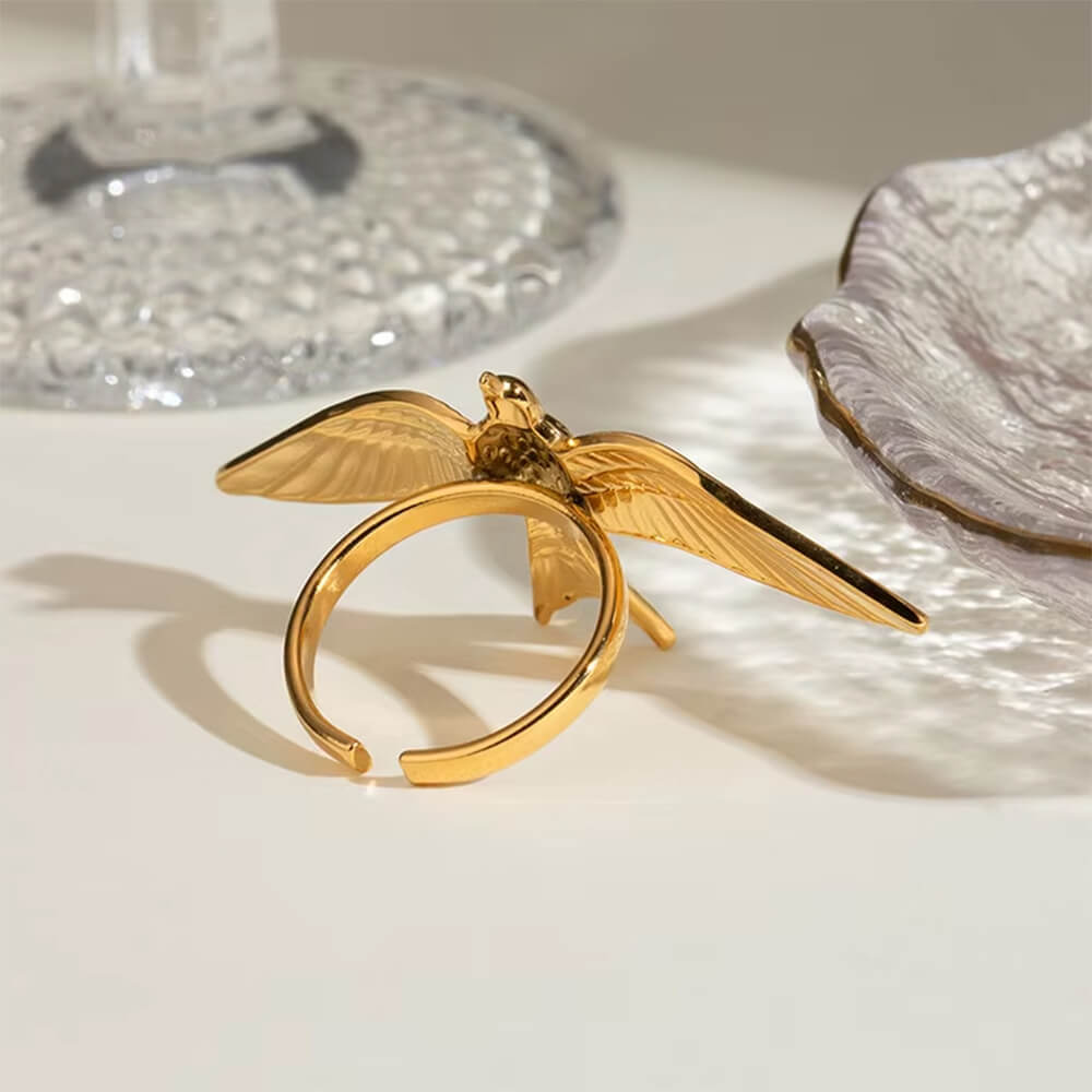 GOLDEN BIRD RING PERSONALIZED FIT FLYING BIRD AESTHETIC
