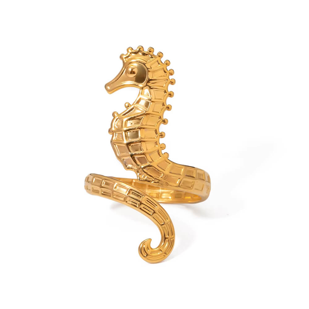 GOLDEN SEAHORSE RING OCEAN-INSPIRED SEAHORSE RING