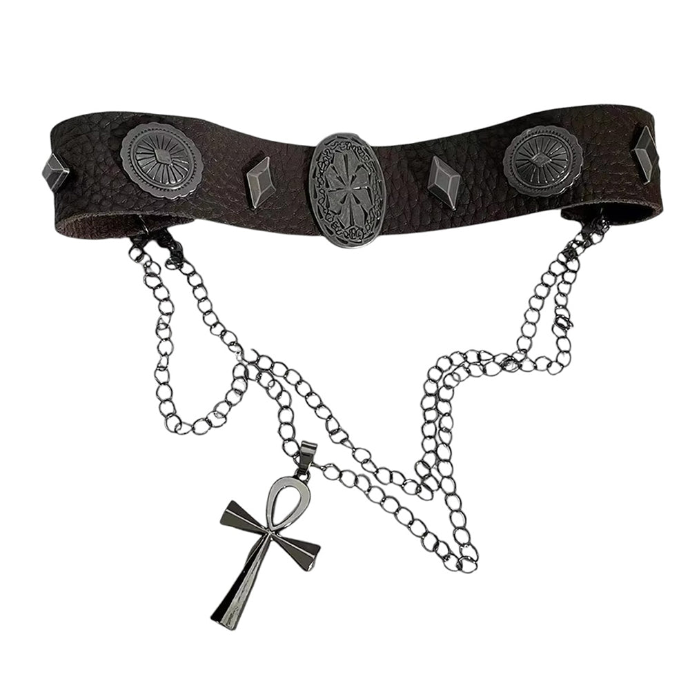 GOTHIC ANKH CHOKER NECKLACE WITH ANTIQUE CROSS PENDANT