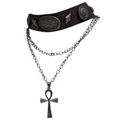 GOTHIC ANKH CHOKER NECKLACE WITH ANTIQUE CROSS PENDANT