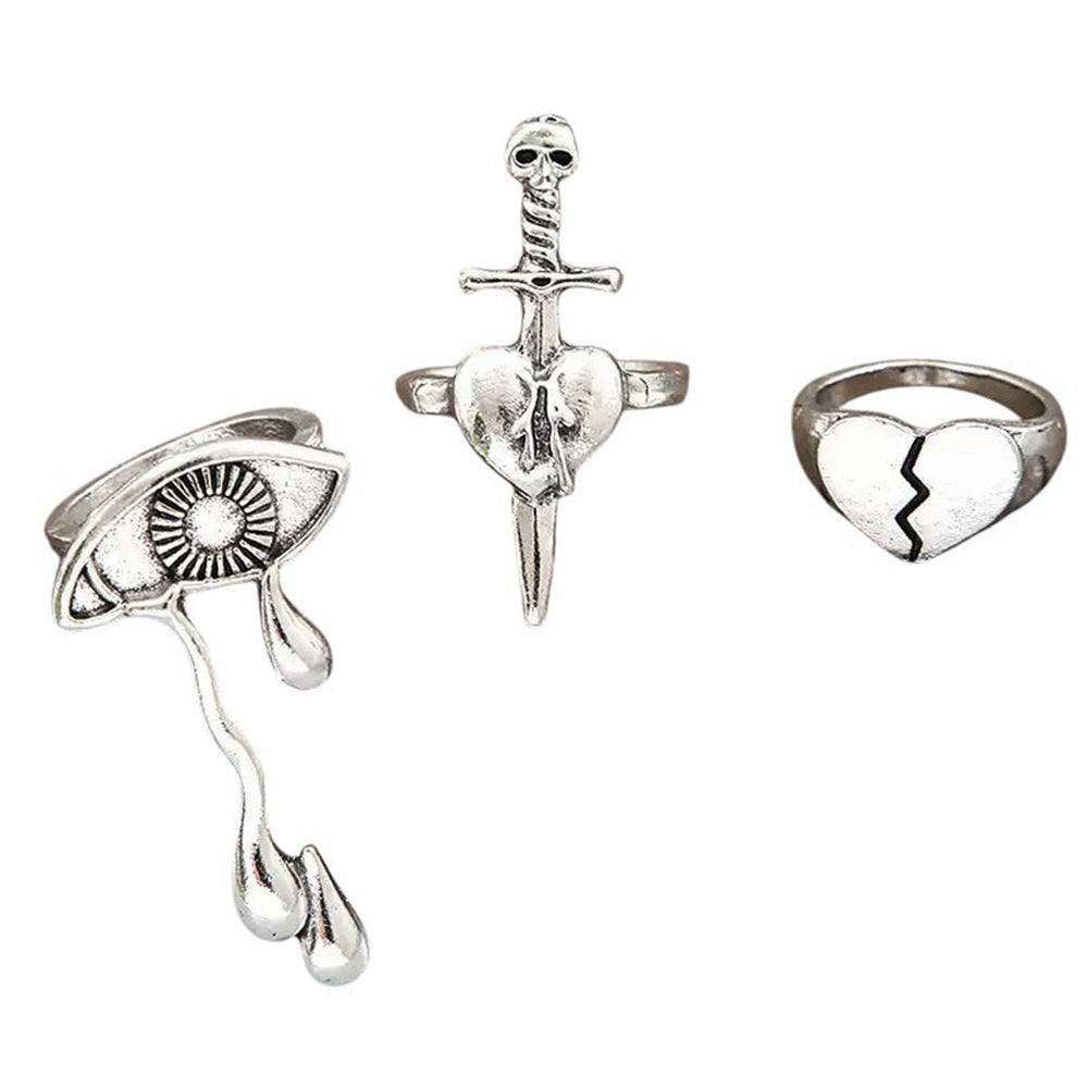 GOTHIC EDGE RING SET STERLING SILVER GRUNGE AESTHETIC RING
